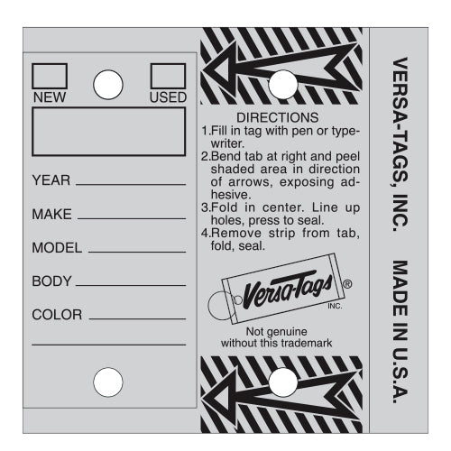 Versa-Tags Self Protecting Key Tags, 3" x 1-1/4"(Box of 250)
