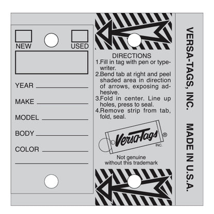 Versa-Tags Self Protecting Key Tags, 3" x 1-1/4"(Box of 250)