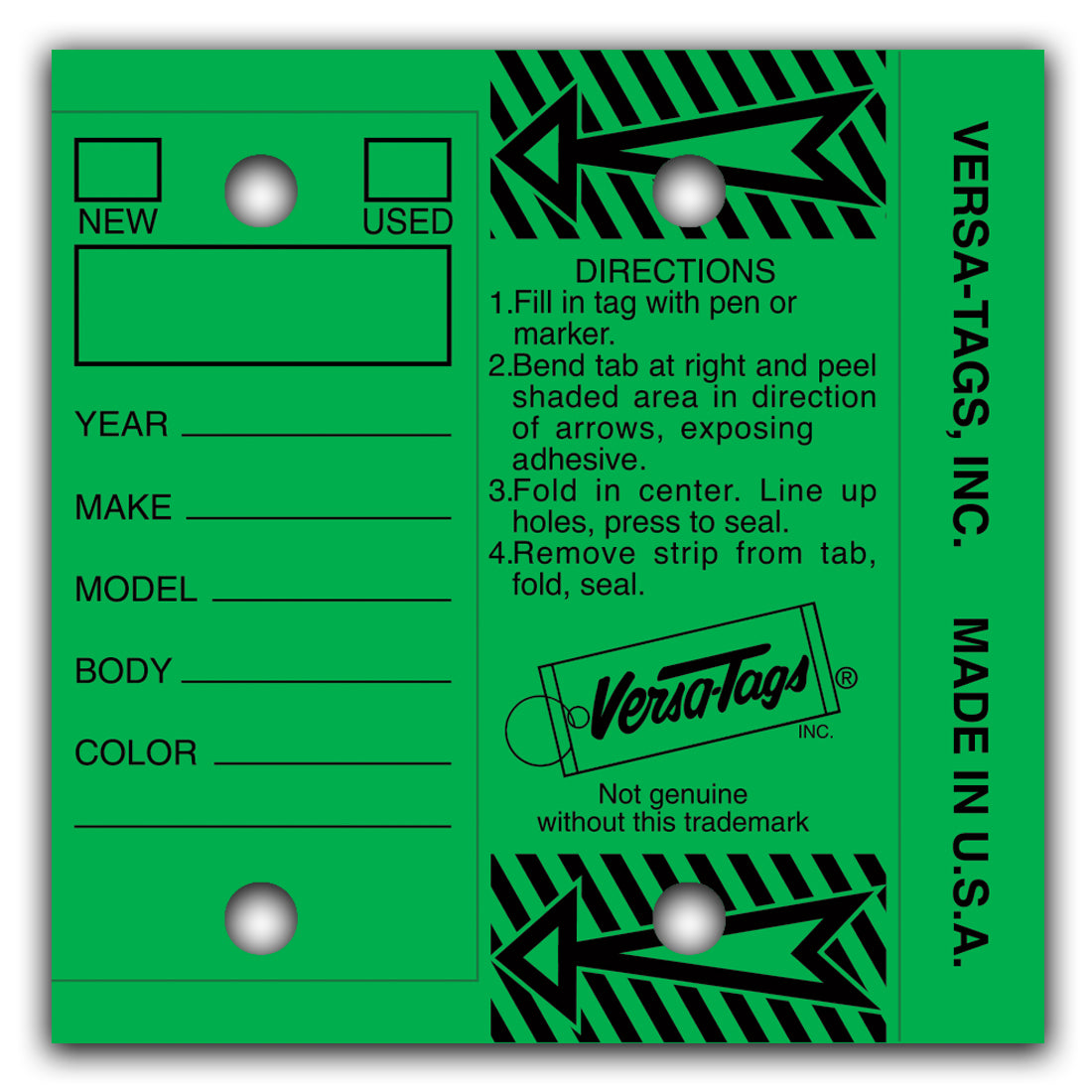 Versa-Tags Self Protecting Key Tags, 3" x 1-1/4"(Box of 250)