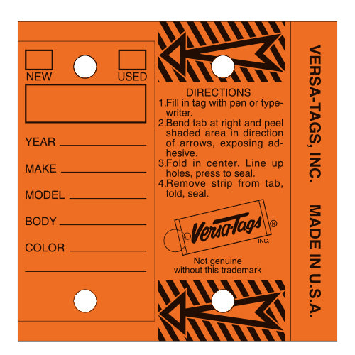 Versa-Tags Self Protecting Key Tags, 3" x 1-1/4"(Box of 250)