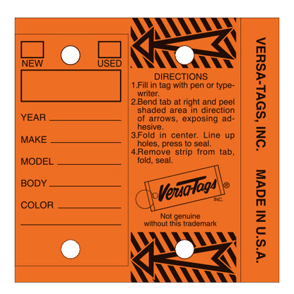 Versa-Tags Self Protecting Key Tags, 3" x 1-1/4"(Box of 250)