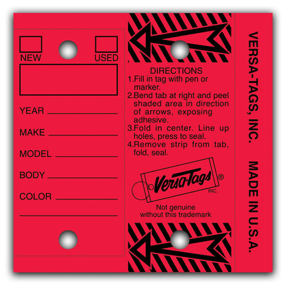 Versa-Tags Self Protecting Key Tags, 3" x 1-1/4"(Box of 250)