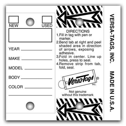 Versa-Tags Self Protecting Key Tags, 3" x 1-1/4"(Box of 250)