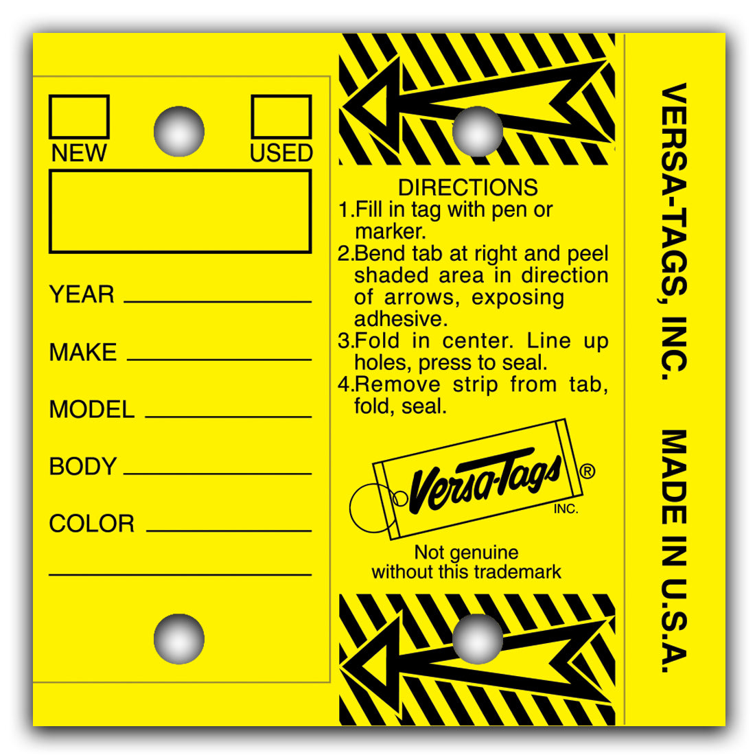 Versa-Tags Self Protecting Key Tags, 3" x 1-1/4"(Box of 250)