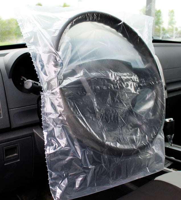 Slip-N-Grip® Slide-On Plastic Disposable Steering Wheel Covers (Roll of 500)