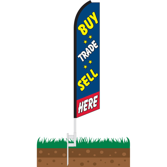 Buy, Sell, Trade Here Swooper Feather Flag