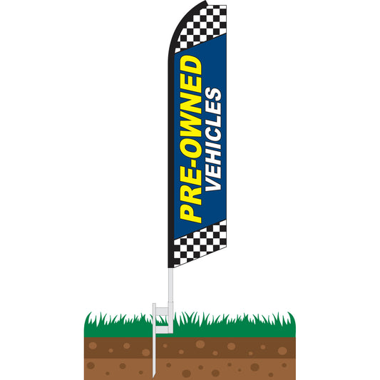 Pre-Owned Vehicles Blue Swooper Feather Flag