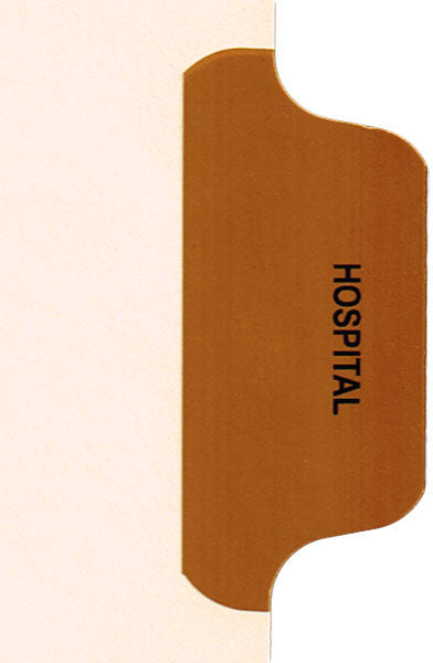 Individual Chart Divider Tabs, Hospital (Brown), Side Tab 1/8th Cut, Pos #5 (Pack of 50)
