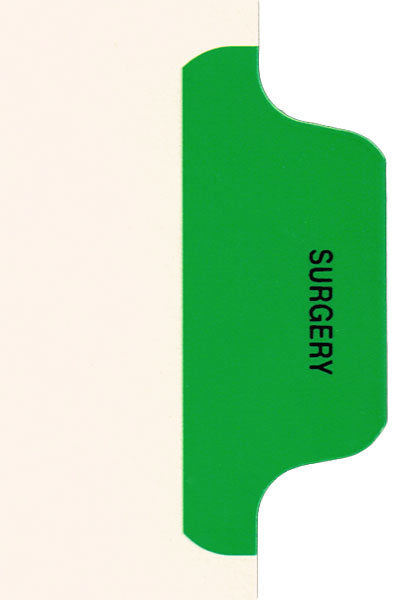 Individual Chart Divider Tabs, Surgery (Med Green), Side Tab 1/8th Cut, Pos #2 (Pack of 50)