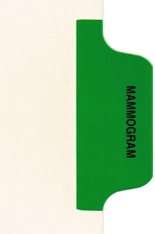 Individual Chart Divider Tabs, Mammogram (Dark Green), Side Tab 1/8th Cut, Pos #6 (Pack of 50)