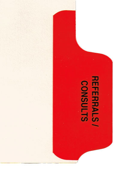 Individual Chart Divider Tabs, Referrals / Consults (Red), Side Tab 1/8th Cut, Pos #8 (Pack of 50)