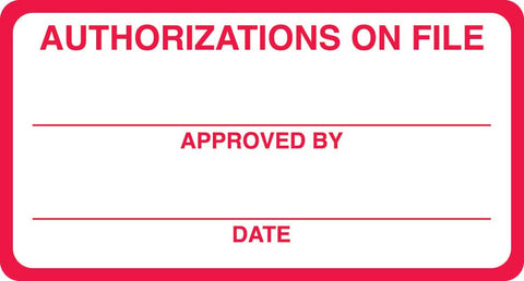 MAP6880 AUTHORIZATIONS ON FILE- Red/White  3-1/4" X 1-1/4" (Roll of 250) - Nationwide Filing Supplies