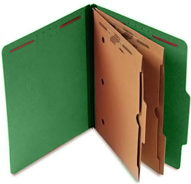 S60441 25 Pt. Pressboard Classification Folders, 2/5 Cut ROC Top Tab, Letter Size, 2 Pocket Dividers, Moss Green (Box of 15)