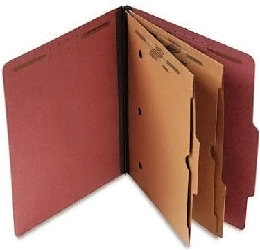 SJ Paper S60447 25 Pt. Pressboard Classification Folders, 2/5 Cut ROC Top Tab, Letter Size, 2 Pocket Dividers, Carnelian Red (Box of 15) - Nationwide Filing Supplies
