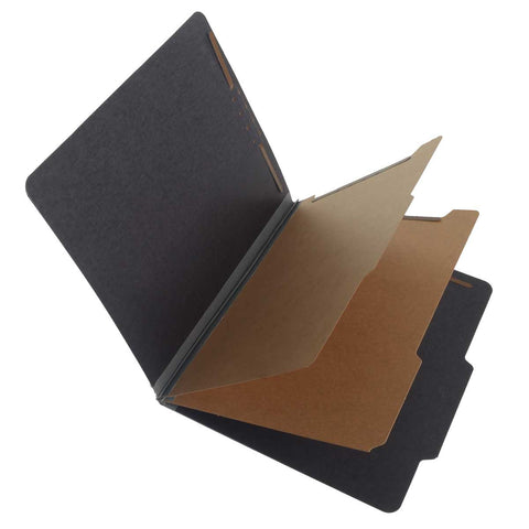 SJ Paper S62626 25 Pt. Fusion Black Pressboard Classification Folders, 2/5 Cut ROC Top Tab, Letter Size, 2 Dividers, Gray Tyvek (Box of 15) - Nationwide Filing Supplies